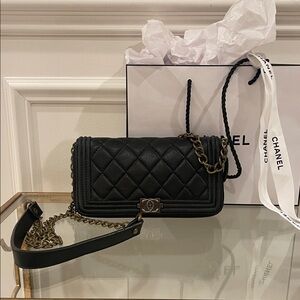 CHANEL Black Boy Zip Around Quilted Leather Wallet